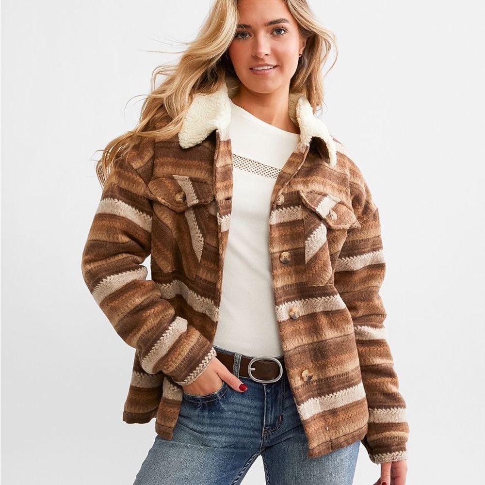 BKE Striped Brown Sherpa Jacket western style size small nwt